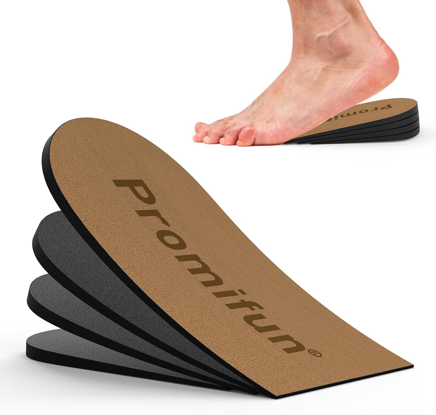 Adjustable Heel Lifts for Heel Pain Relief - Promifun Shoe Inserts for Achilles Tendonitis, Plantar Fasciitis, Heel Spur, Height Increase Inserts, Brown, Women's 4-8.5 (S)