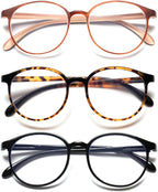 3 Pack Round Reading Glasses for Women/Men, Super Light Blue Light Blocking Readers, Retro Anti Eyestrain Eyeglasses