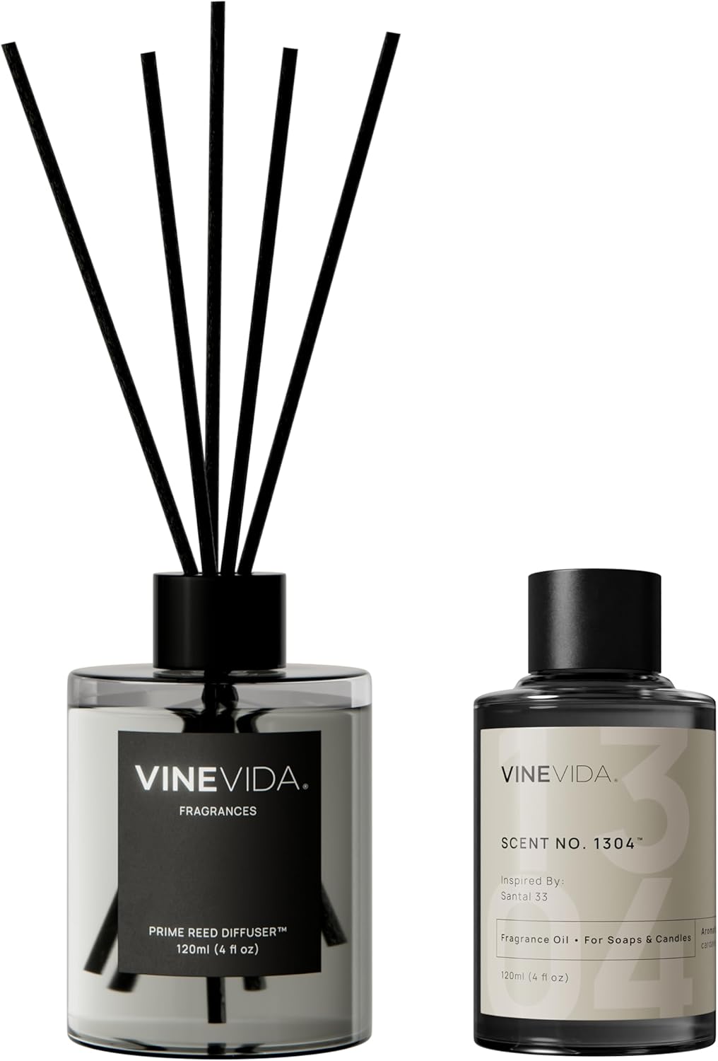 VINEVIDA Reed Diffuser for Home & Bathroom | Long-Lasting Scent Sticks Set | Oil Stick Diffuser | Bathroom Scent - Room Fragrance No. 1304 - Inspired by: Santal