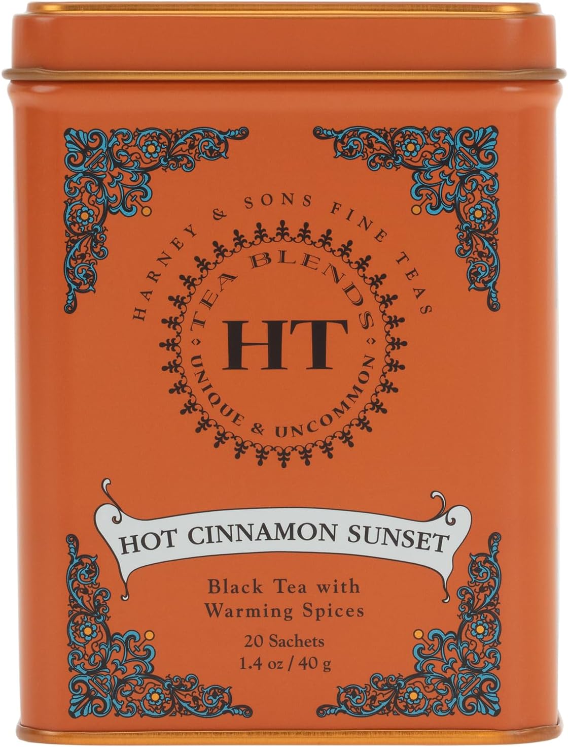 Harney & Sons Caffeinated Hot Cinnamon Sunset Black Tea with Orange and Cloves Tin 20 Sachets (Pack of 1)