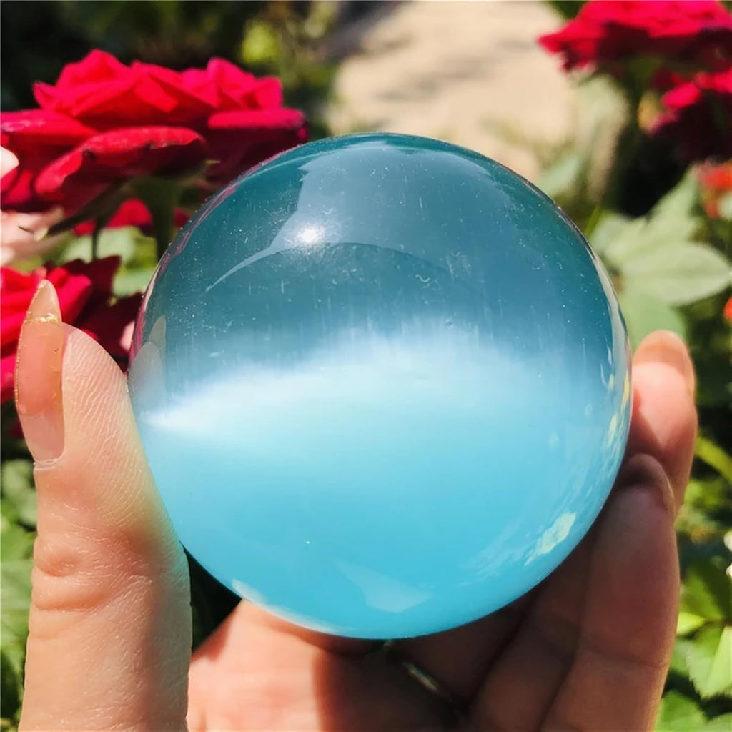 AtkitS Beautiful Blue Cat's Eye Opal Natural Quartz Crystal Healing Stone Ball Sphere Decoration (Size : 4cm)