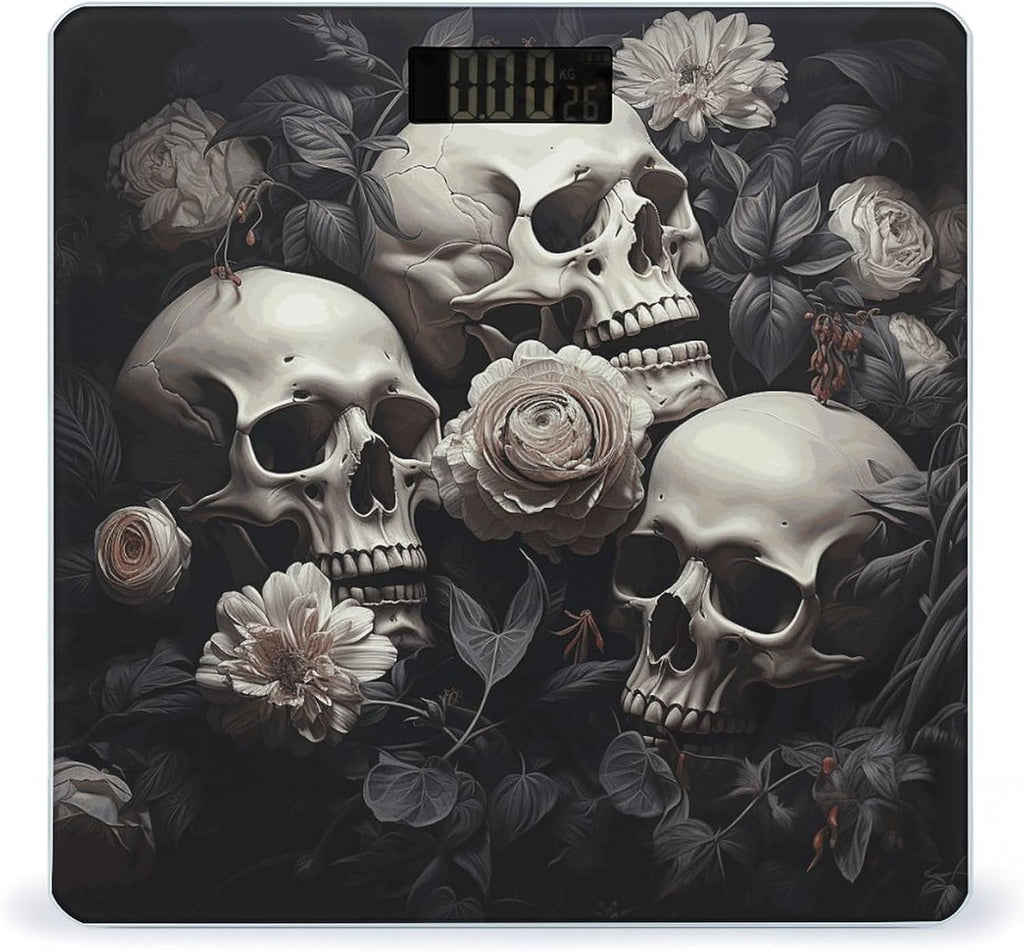 Digital Bathroom Scale for Body Weight Scale with Bright LCD Display, High Accuracy, Step-On Technology, Auto On/Off, Black and White Flowers and Skull Digital Scales, 400 Lbs /180kg