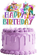 Tiger Happy Birthday Cake Topper Rainbow Tiger Cake Pick Realistic Jungle Animal Cake Decorations for Boys Girls Birthday Party Supplies