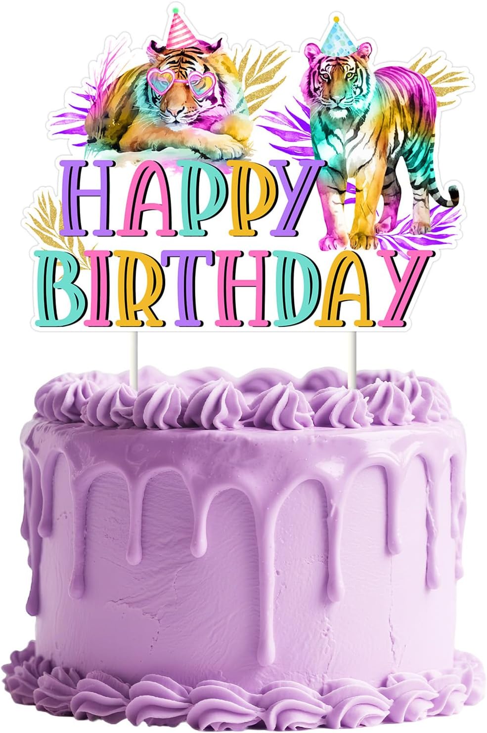Tiger Happy Birthday Cake Topper Rainbow Tiger Cake Pick Realistic Jungle Animal Cake Decorations for Boys Girls Birthday Party Supplies