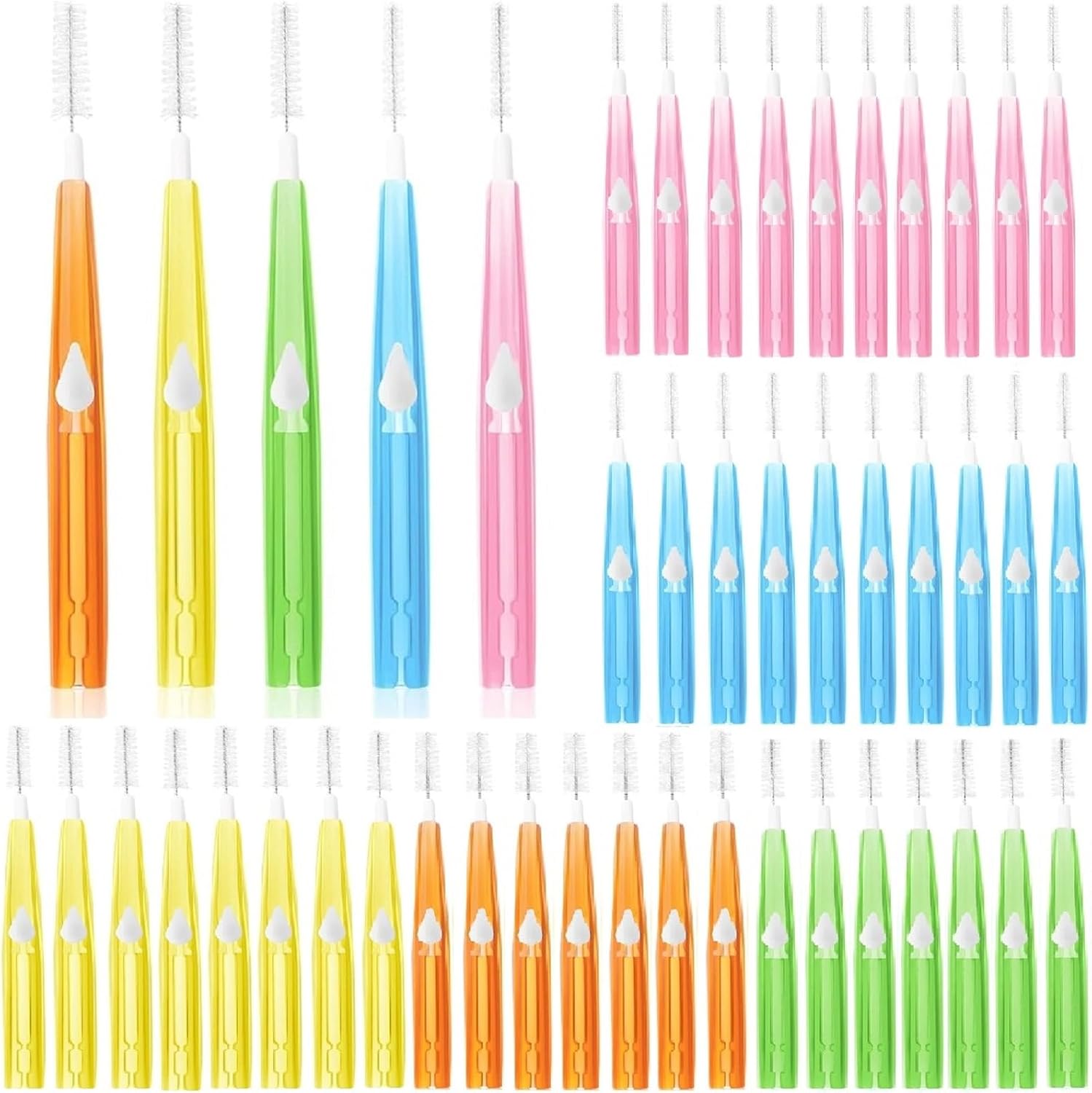 50 PCS Interdental Brush, 5 Sizes Push-Pull Dental Floss Picks Soft Bristles Braces Brushes Toothpick Tooth Flossing Cleaning Tools