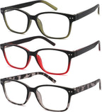 Men's Reading Glasses 3 Pack Anti-Blue Light UV Blocking Readers for Men Stylish Rivet Design TR90 Frame Spring Hinge Magnification +1.75x