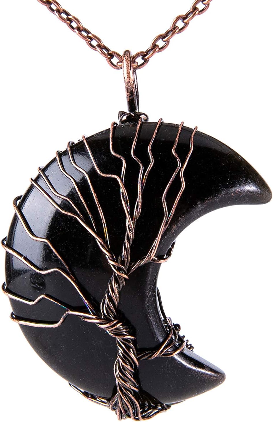 Bivei Life Tree Crescent Moon Necklaces for Women,Copper Wire Wrap Gemstones Pendant Crystals and Natural Stones Necklace Witch Jewellery Christmas Gifts for Friends