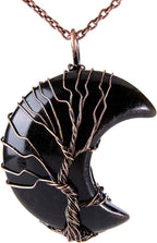 Bivei Life Tree Crescent Moon Necklaces for Women,Copper Wire Wrap Gemstones Pendant Crystals and Natural Stones Necklace Witch Jewellery Christmas Gifts for Friends
