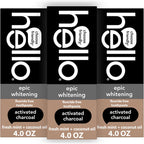 hello Epic Whitening Charcoal Fluoride Free Toothpaste, Activated Charcoal Toothpaste with Coconut Oil, Whitens Teeth Naturally, SLS Free, Fresh Mint, 3 Pack, 4.0 Oz Tubes
