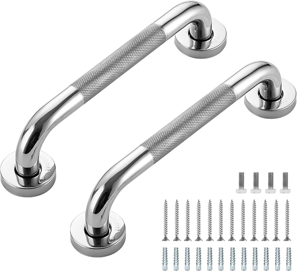 Grab Bars for Shower, 2 Pack 12-Inch Anti Slip Shower Handles for Elderly, Safety Shower Grab Bar, Stainless Steel Handicap Grab Bars for Bathroom (Polished Nickel 1" Diameter)