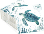 100Pcs Coastal Turtle Paper Napkins 3-ply 6.5'' x 6.5" Disposable Ocean Blue Sea Turtles Dinner Size Napkins Coral Starfish Square Beverage Napkin for Beach Holiday Lunch Dinner Party Kitchen Supplies