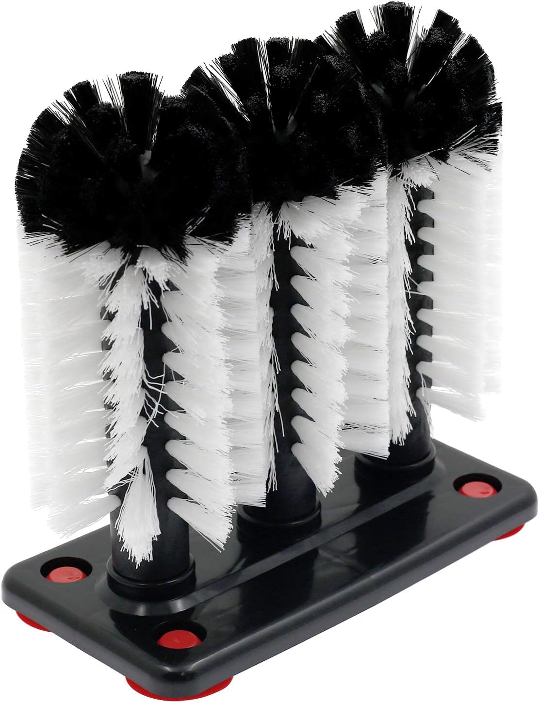 Bonsicoky Glass Washer Brush Cleaner Bristle Brush with 3 Brushe Heads & Suction Base for Beer Cup, Long Leg Cup, Red Wine Glass and More Bar Kitchen Sink Home Tools