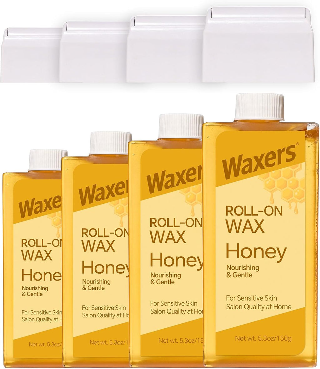 Roll on Wax Refill for Hair removal Honey at Home Sugar Roller Waxing Cartridges for Sensitive Skin Depilatory Soft Wax for Legs Arms & Body 5.3oz 150g 4 Pack