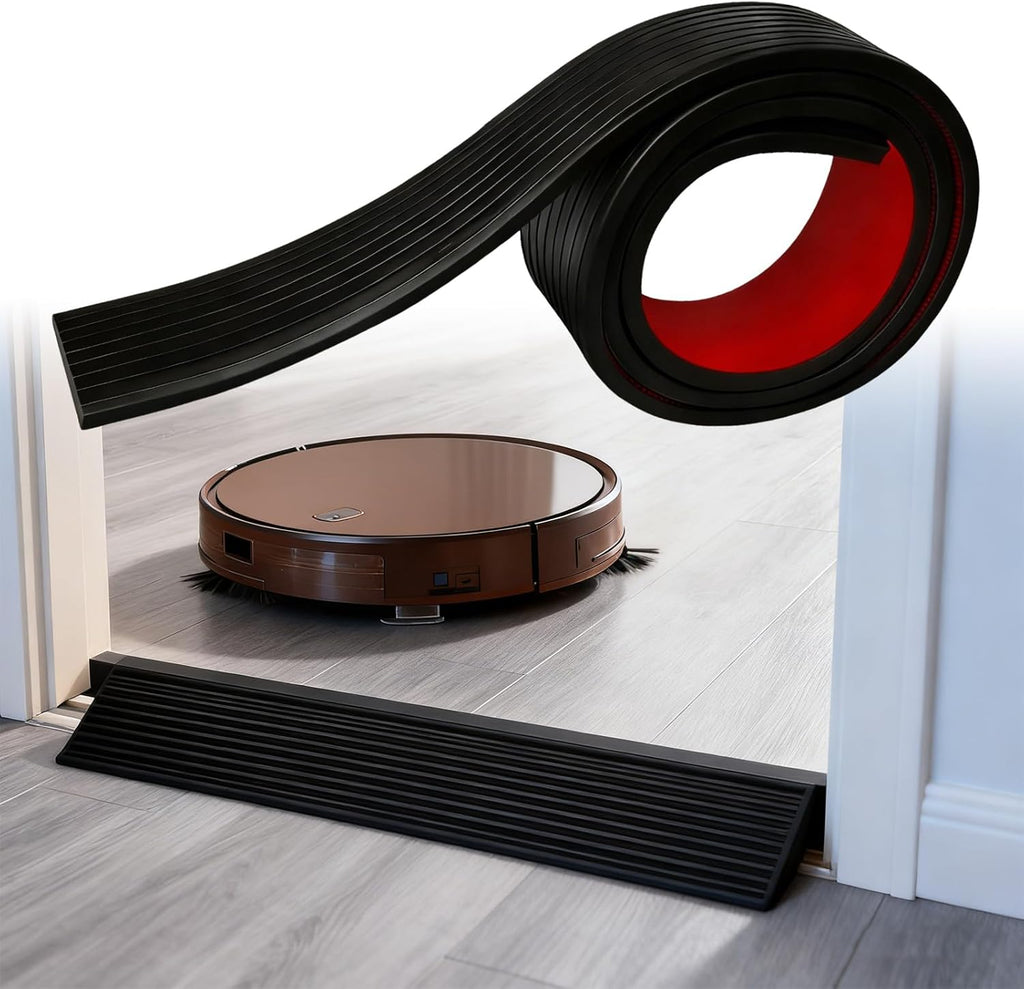 Threshold Ramps for Doorways, 3” Wide x 3.28' Long Self-Adhesive Rubber Wheelchair Threshold Ramp, Ideal for Doorways, Curb, Power Scooters, Sweeping Robot, Bathroom, Wheelchair Stroller, Black