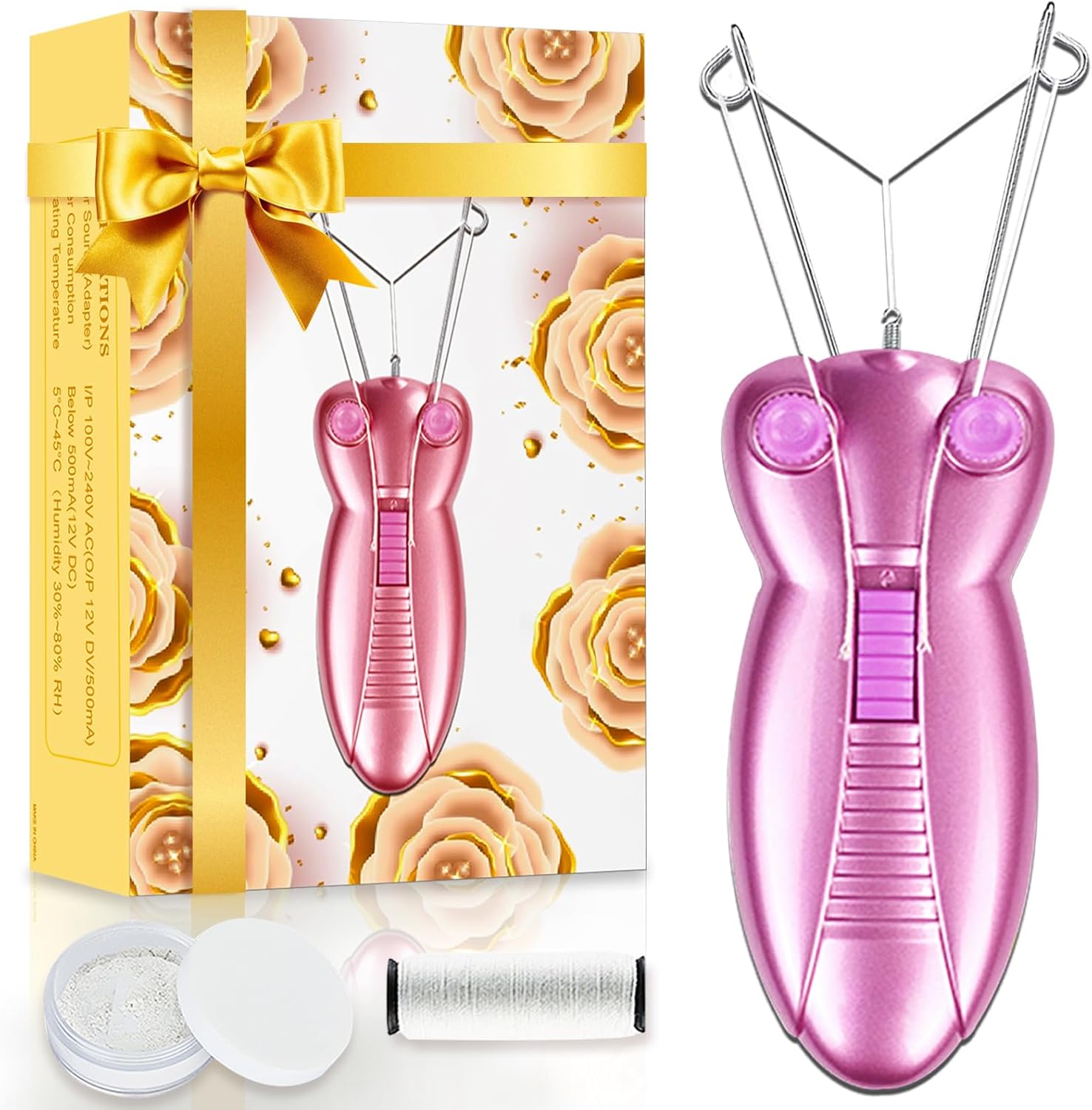Electric Women Facial Hair Remover, EC VISION Ladies Beauty Epilator Trimmer Facial Cotton Threading Hair Shaver (Pink)