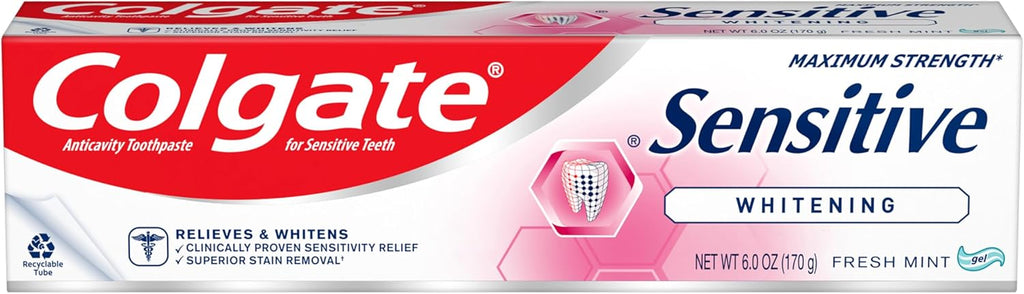 Colgate Sensitive Maximum Strength Sensitive Toothpaste, Plus Whitening and Fresh Stripe, 6 oz