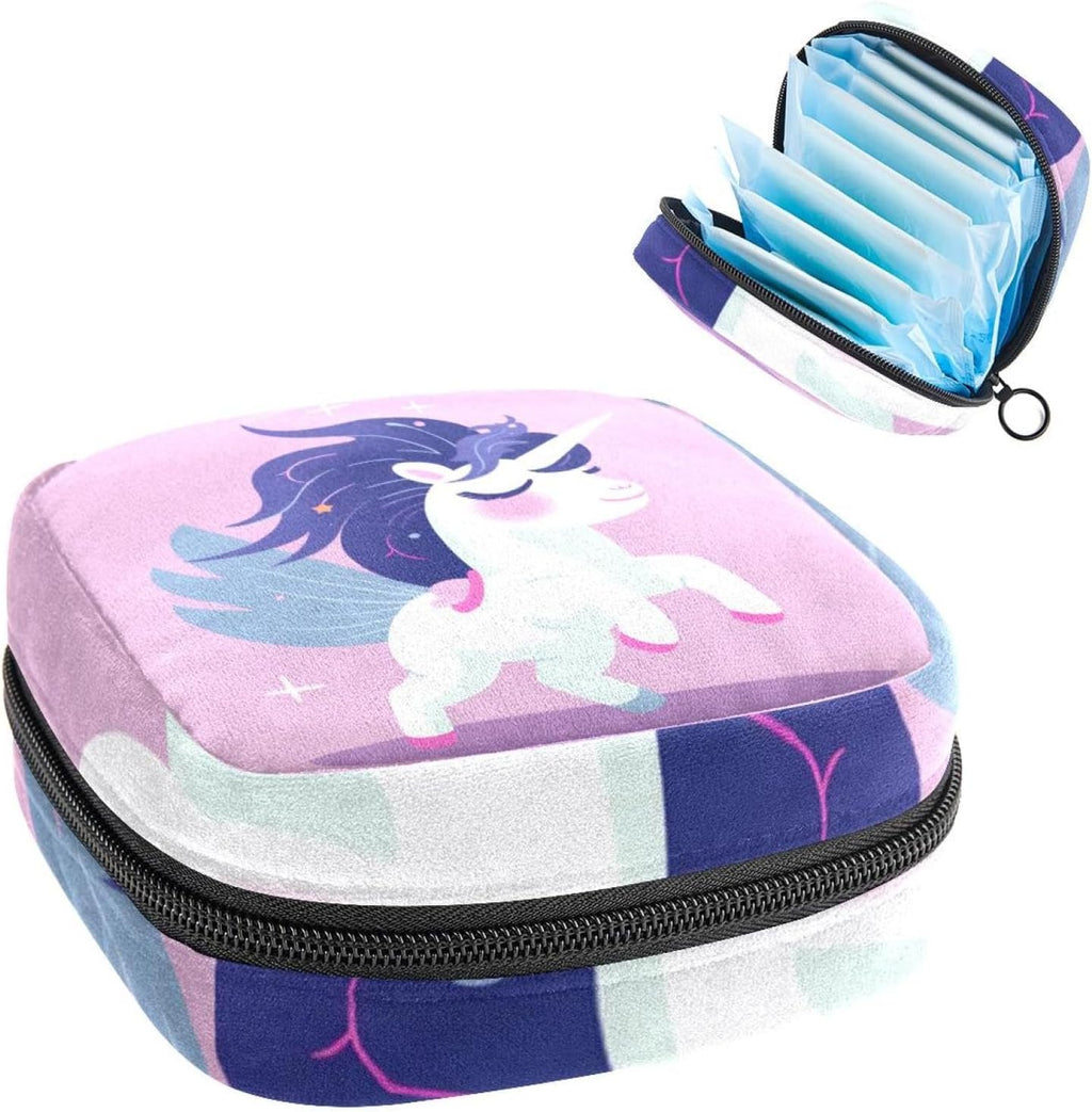 Sanitary Napkin Storage Bag,Period Bag,Pad Bag,Cartoon Cloud Rainbow Unicorn,Period Pouch