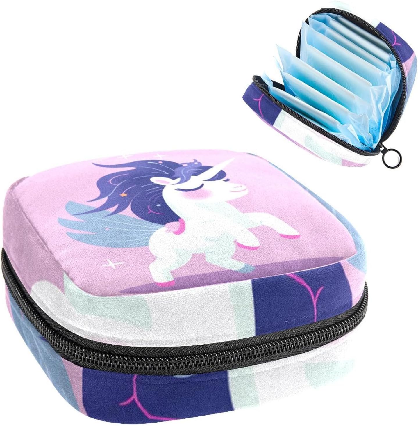 Sanitary Napkin Storage Bag,Period Bag,Pad Bag,Cartoon Cloud Rainbow Unicorn,Period Pouch