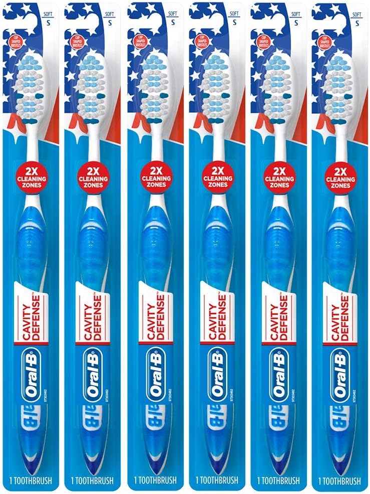 Oral-B Cavity Defense Toothbrush with Cup Shaped Bristles & Tongue Cleaner, Soft - Pack of 6