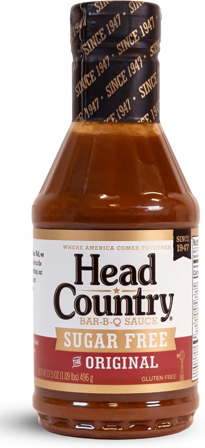 Head Country Sugar Free BBQ Sauce, Original | 17.5 Ounce | Sweet & Savory Championship Barbeque Sauce For Chicken, Pork, Ribs & Burgers