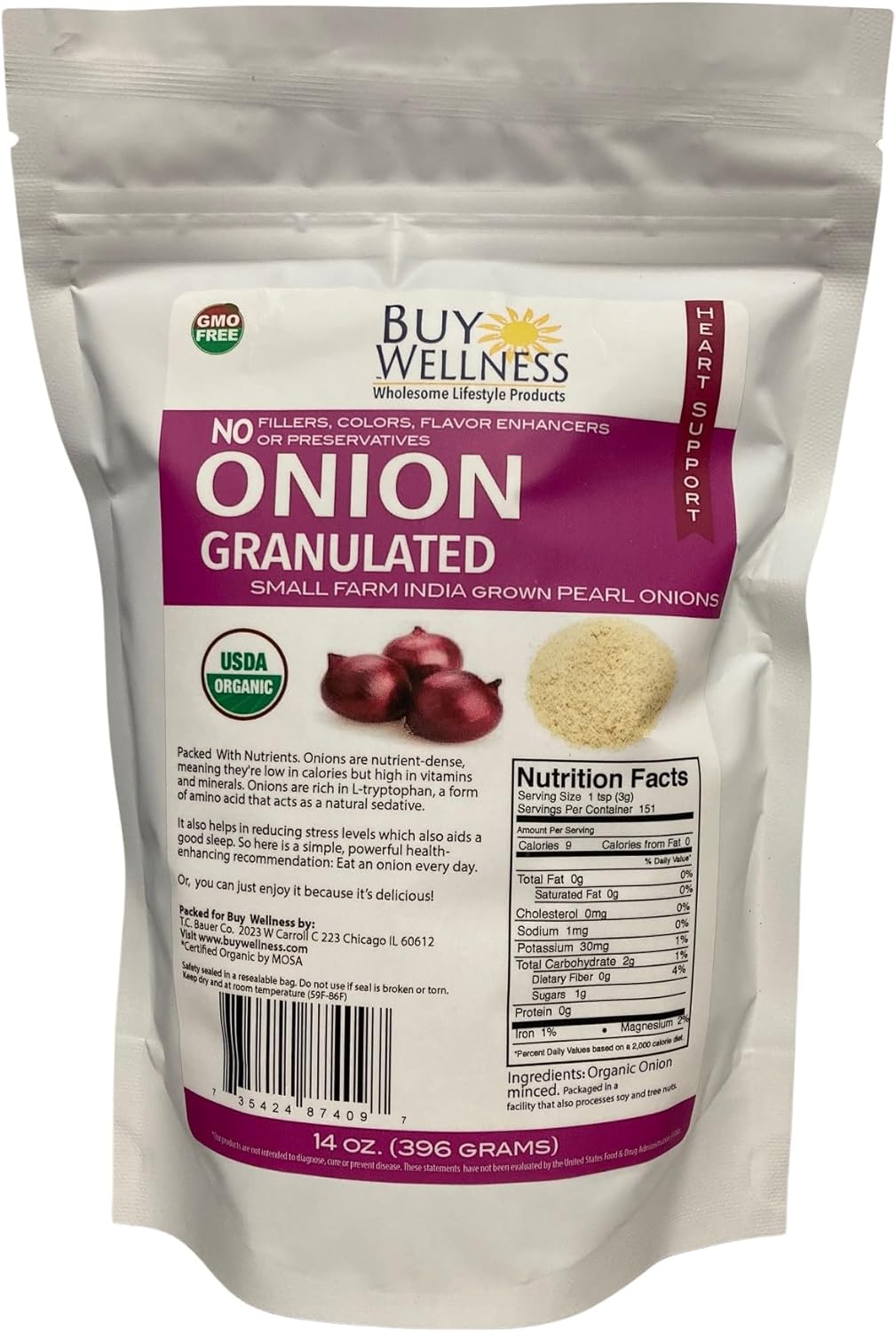 Organic Onion Granules, Bulk Bag, Granulated Red Onions Scallion Rich Flavor Aroma and Fresh Taste Granulated Onion 14 oz