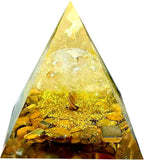 Tree of Life Orgone Pyramid,Natural Energy White Crystal Tiger's Eye Stone Orgonite Healing Crystal Pyramid,for Reduce Stress,Balance Chakra,Meditation Attract Luck,Wealth Health(6cm)