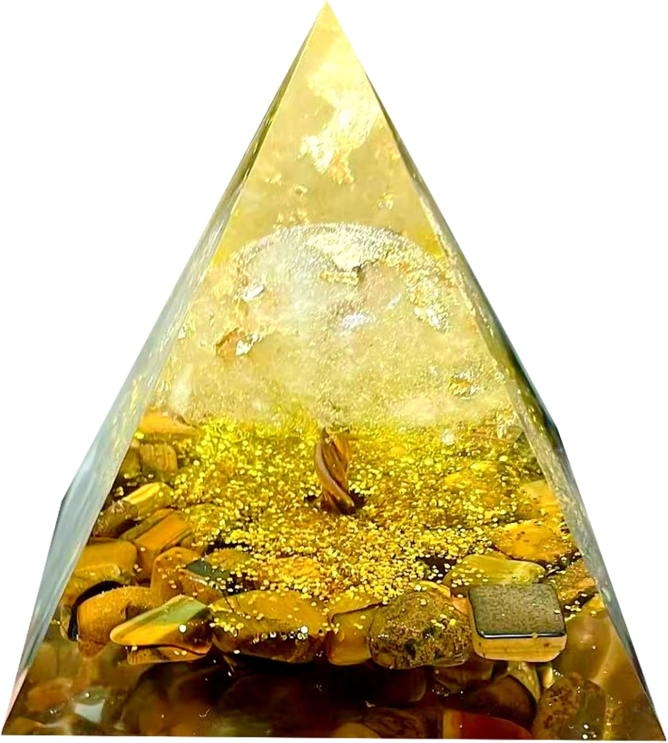 Tree of Life Orgone Pyramid,Natural Energy White Crystal Tiger's Eye Stone Orgonite Healing Crystal Pyramid,for Reduce Stress,Balance Chakra,Meditation Attract Luck,Wealth Health(6cm)