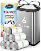 6 Gallon Small 120 Counts Strong Drawstring Trash Bags Garbage Bags by Teivio, Bathroom Trash Can Bin Liners, Plastic Bags for home office kitchen, White