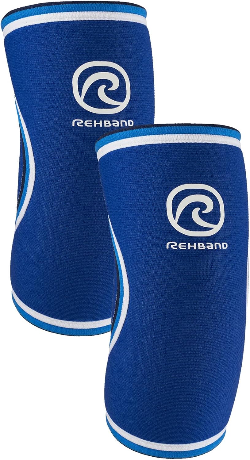 Rehband Rx Original Elbow Sleeve, elbow support 5mm neoprene, fitness workout compression sleeve, support elbow joint and muscles, Colour:Blue - 1 Pair, Size:Medium