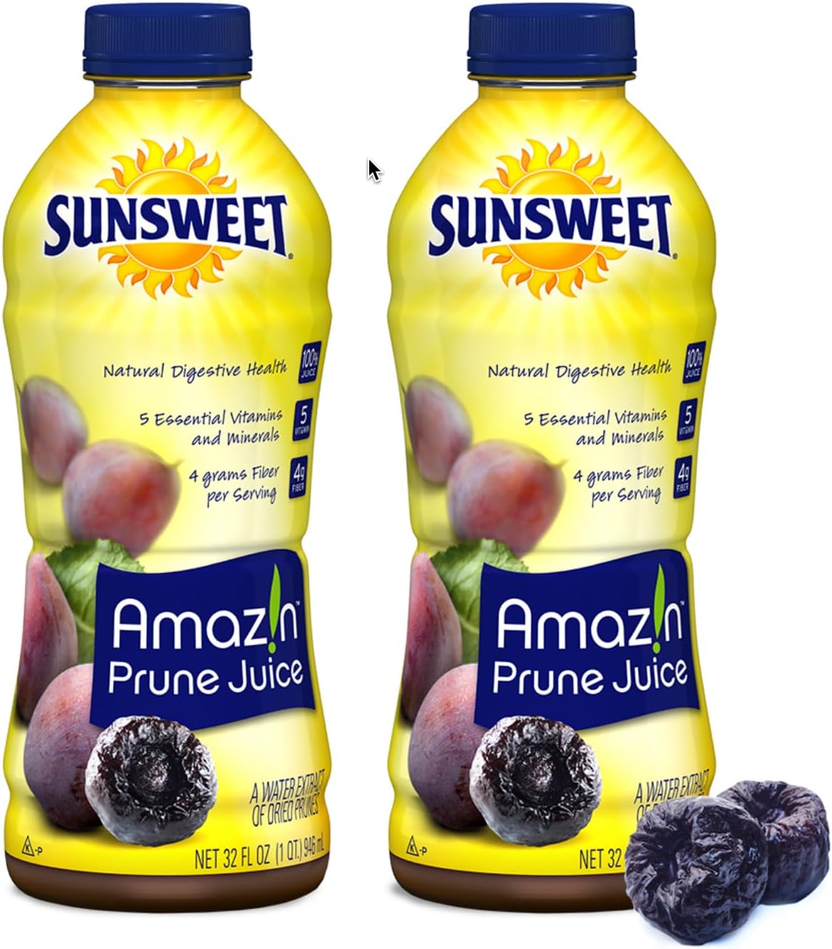 Sunsweet Amazin Prune Juice - Unsweetened - Low Fat - 100% Juice Rich in Fiber & Minerals - 2 Pack