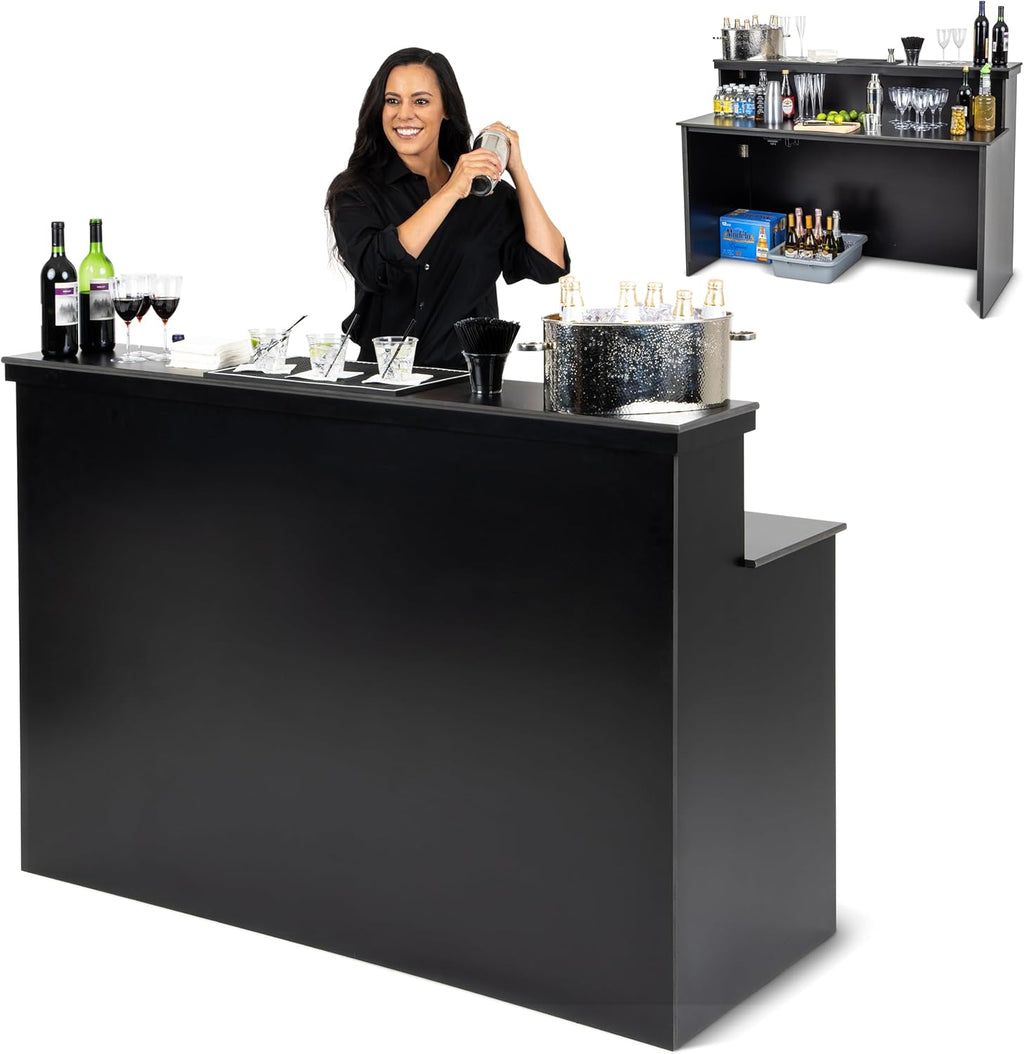 GoBar Elite Portable Bar Table for Events - Foldable Commercial Grade Wood - Pop up Mobile Bartending Station - White or Black