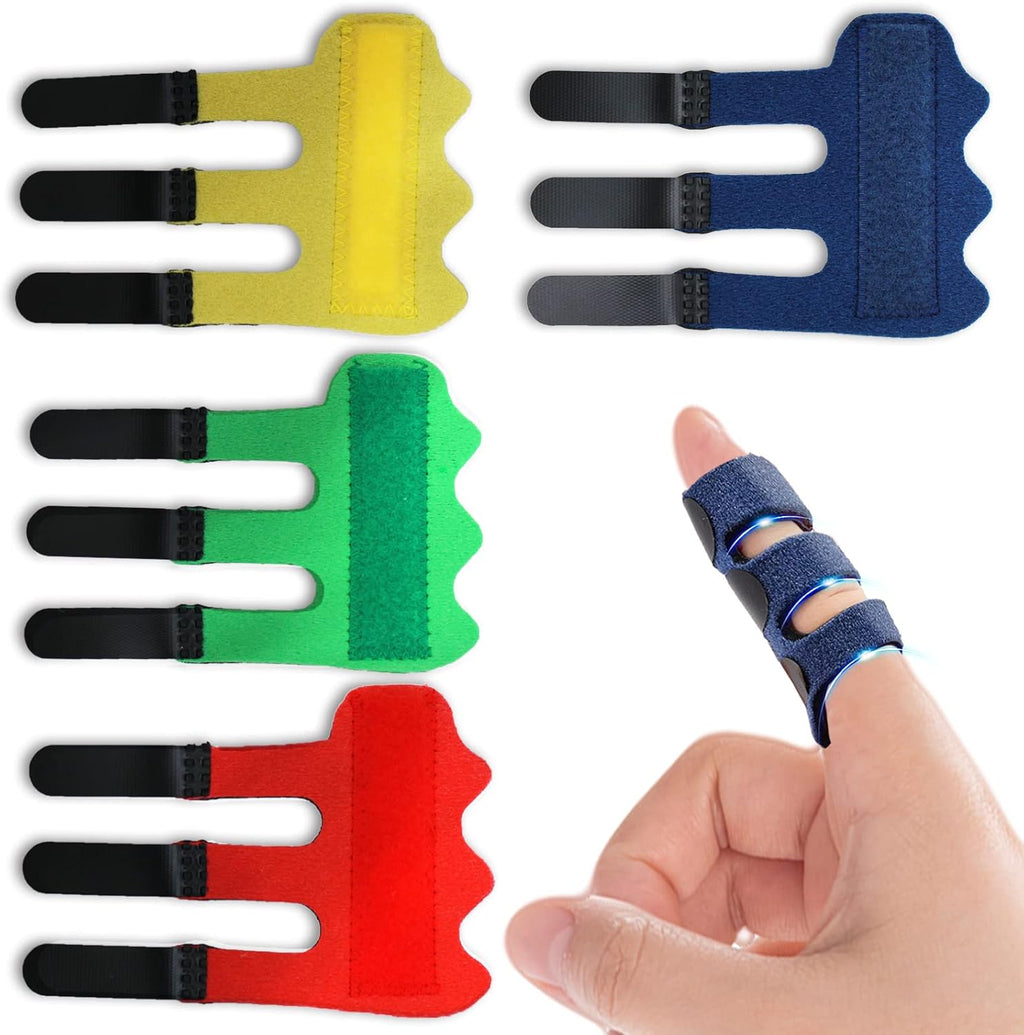 4 Pcs Upgraded Trigger Finger Splint: Trigger Finger Brace Support with 3 Adjustable Fixing Belt, Finger Straightener for Middle/Ring/Index/Pinky/Thumb, Fits for Broken/Straightening/Arthritis