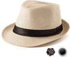 LADYBRO Straw Trilby Fedora Hat for Men 1920s Short Brim Wool Felt Panama Cap 7 1/4