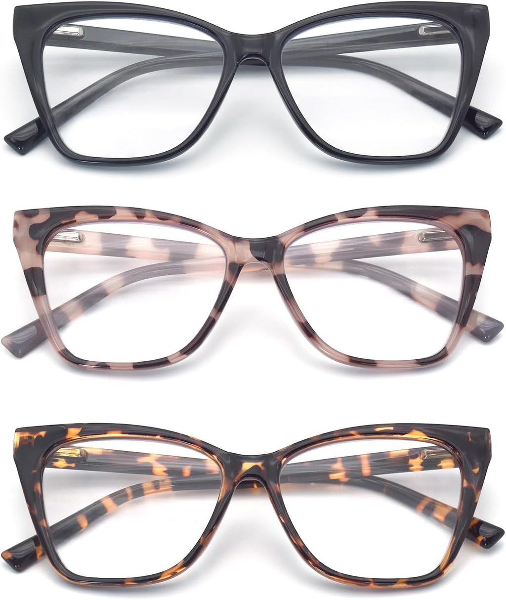 3-Pack Reading Glasses for Women Stylish Oprah Cat-Eye Spring Hinge Readers Anti Blue Light Eyestrain/Glare/UV