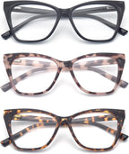 3-Pack Reading Glasses for Women Stylish Oprah Cat-Eye Spring Hinge Readers Anti Blue Light Eyestrain/Glare/UV