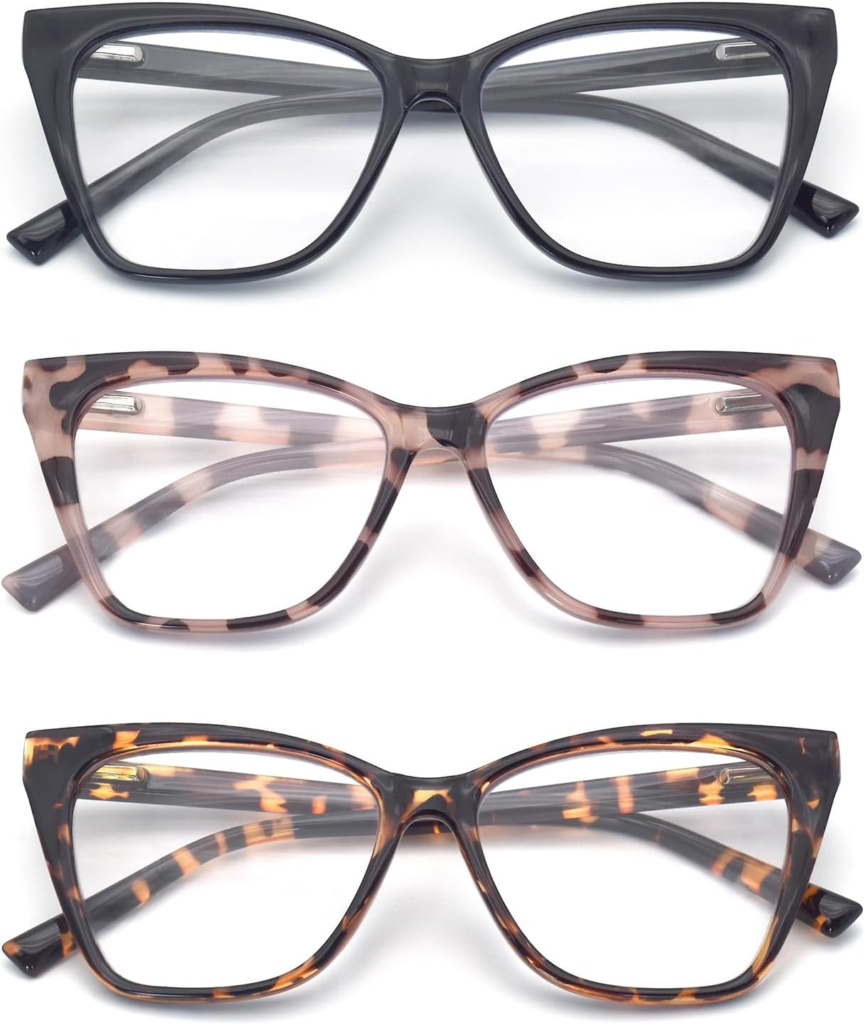 3-Pack Reading Glasses for Women Stylish Oprah Cat-Eye Spring Hinge Readers Anti Blue Light Eyestrain/Glare/UV