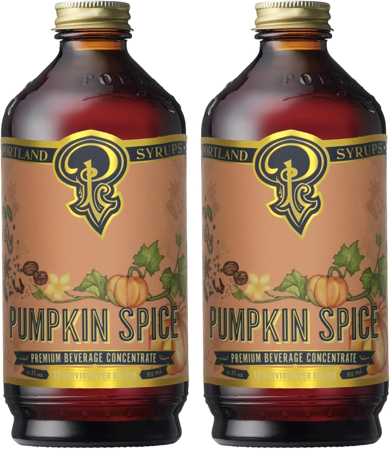 Portland Syrups Pumpkin Spice - Drink Mix for Exceptional Cocktails, Sugar Syrup for Drinks, Simple Syrup for Coffee, Mocktails, Baking, 12 oz, Pack of 2