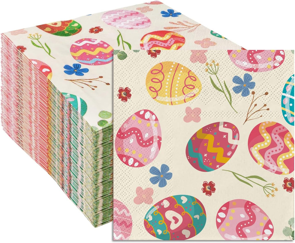 SietDESEO 50 Pieces 3-ply Easter Napkins Disposable Folded 5 x 5 Inches Cocktail Napkins Paper Napkins for Dinner Kitchen Bathroom Easter Party Napkins