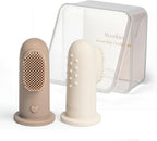 Moonkie Baby Toothbrush Finger Toothbrush Oral Cleaner Kit for 3 Months +, 2 Pcs (Warm Taupe/Ivory)