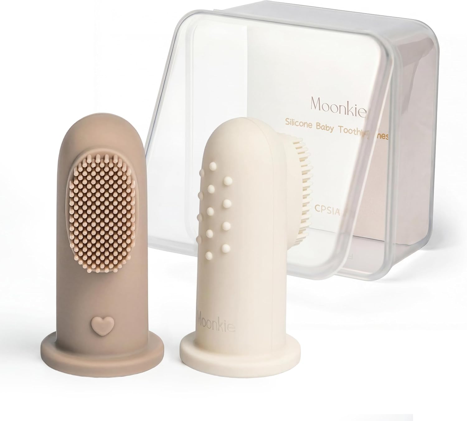 Moonkie Baby Toothbrush Finger Toothbrush Oral Cleaner Kit for 3 Months +, 2 Pcs (Warm Taupe/Ivory)