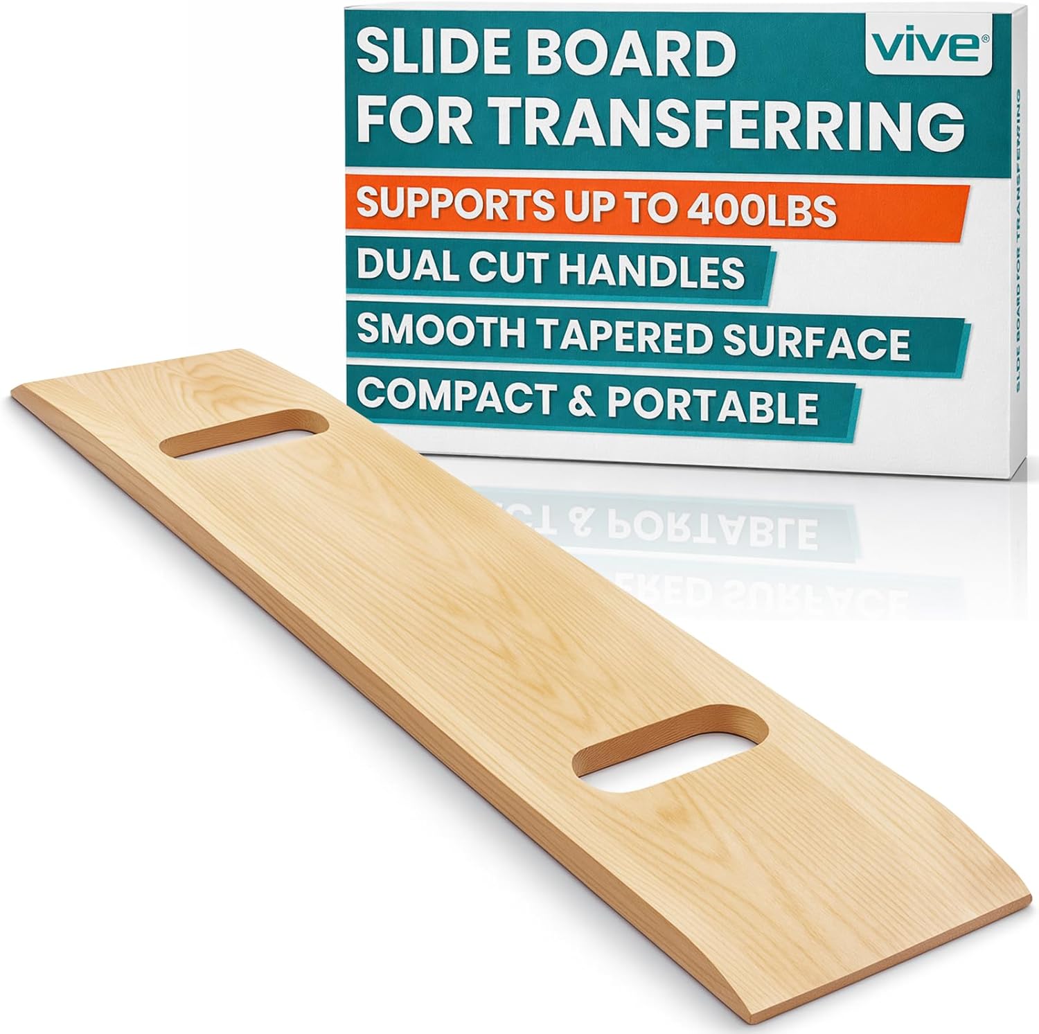 Vive Transfer Board (30" by 8") - Patient Slide Assist Device - Transferring from Wheelchair to Bed, Toilet, Car, Bathtub - Heavy Duty Sliding for Elderly, Handicapped, Disabled - Transport Platform