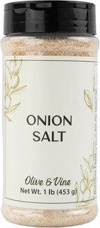 Olive & Vine Onion Salt, Savory Flavor, For Seasoning & Cooking, Rich Tradition, Authentic Taste, For Global Recipes (1 Pound)