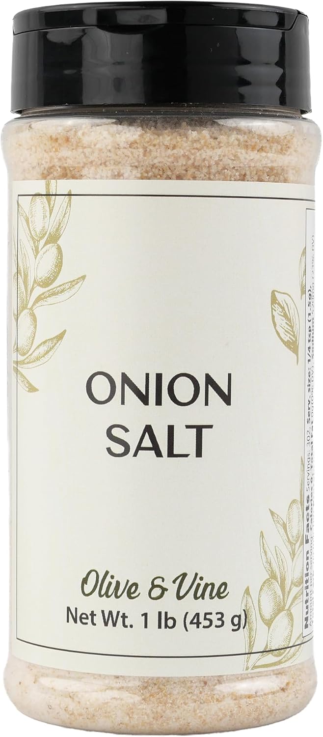 Olive & Vine Onion Salt, Savory Flavor, For Seasoning & Cooking, Rich Tradition, Authentic Taste, For Global Recipes (1 Pound)