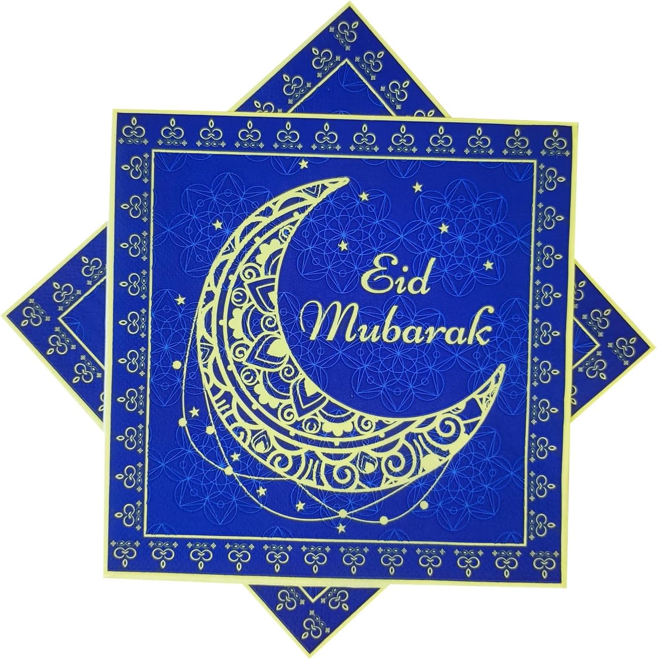 Navy Blue Eid Mubarak Letter Design Ramadan Mubarak Themed Paper Napkins for Eid Mubarak Party Table Supplies Decorations(6.5 in, 24-Pack)