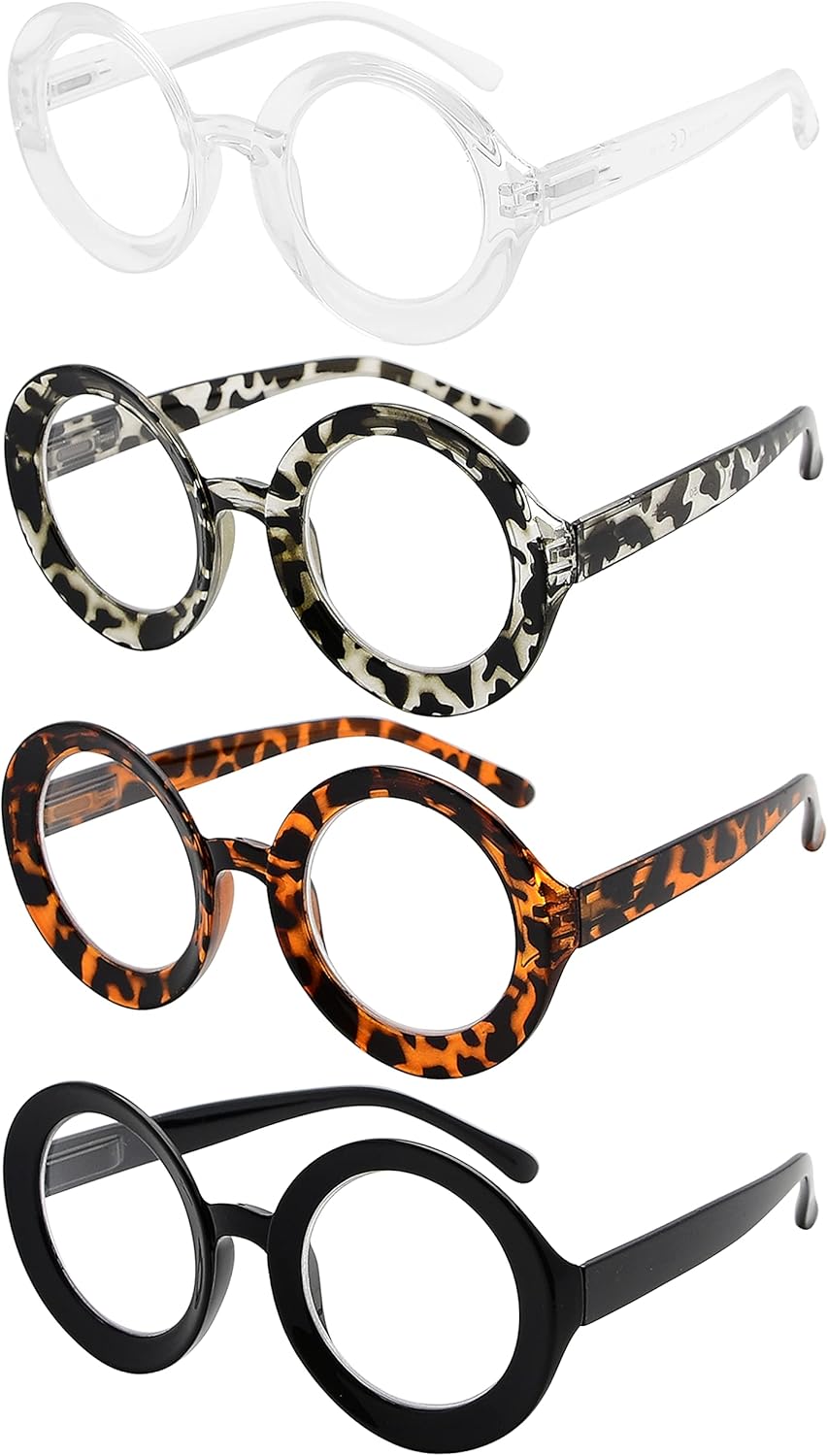 Eyekepper 4-pack Round Reading Glasses for Women Reading - Oversized Ladies Readers +1.25