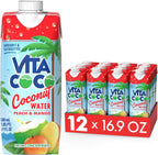 Vita Coco Coconut Water, Peach & Mango - Naturally Hydrating Electrolyte Drink - Smart Alternative to Coffee, Soda, and Sports Drinks - Gluten Free - 16.9 Fl Oz (Pack of 12)