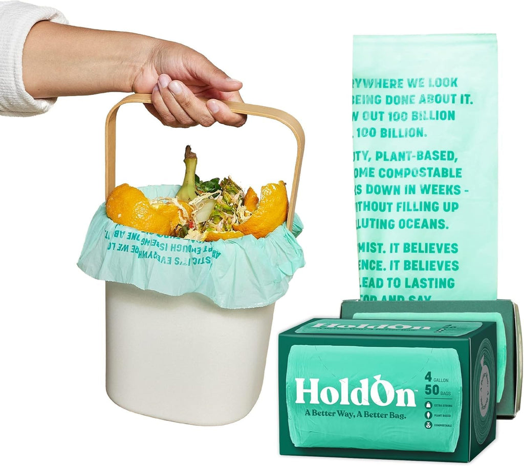 HoldOn Small Trash Bags 4 Gallon - 100 Plant-Based Garbage Bags for Small Trash Bins - Trash Bags for Kitchen Bin (2-pack, 100 bags), 1.0 Count, (HO#4G_2PK)