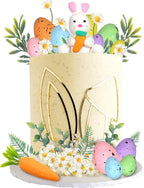 Easter Cake Topper Egg Cake Decorations Rabbit Carrot Figurine Bunny Ears Cake Topper for Easter Festival Birthday Fairy Garden Themed Birthday (Style 1)