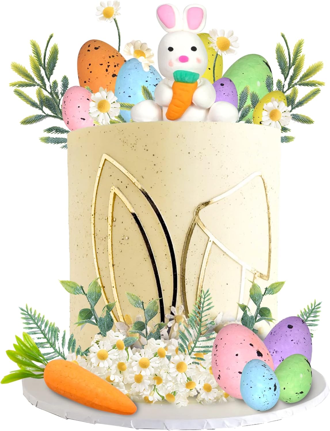 Easter Cake Topper Egg Cake Decorations Rabbit Carrot Figurine Bunny Ears Cake Topper for Easter Festival Birthday Fairy Garden Themed Birthday (Style 1)