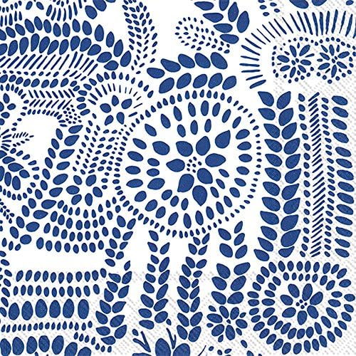 IHR Ideal Home Range Cocktail Napkins Marimekko Disposable 3-Ply Paper Party Napkin Pack, 5" x 5", Nasia White/Blue, 20-Count